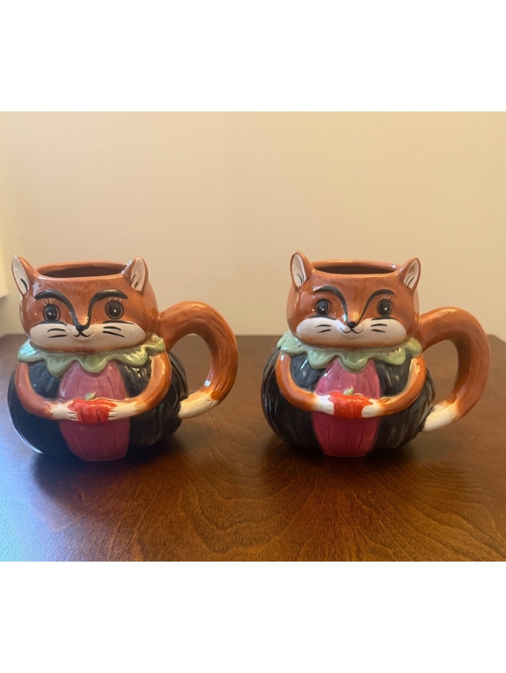 Set of 2 Johanna Parker Fox Mugs with Pumpkin Design
